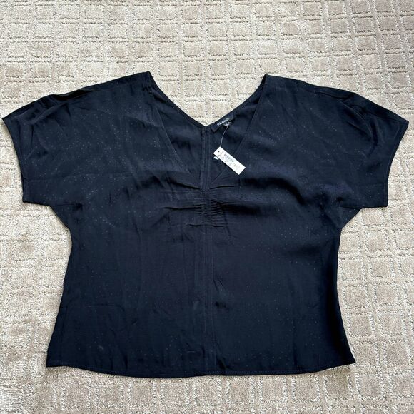 Madewell Tops - Madewell Silky V Neck Short Sleeve Blouse Size 10 Black NWT Staple Dots